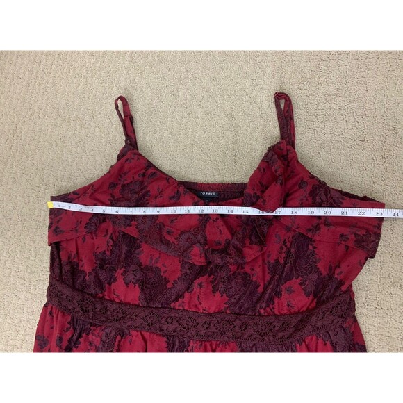 Torrid Red Black Smocked Floral Lace Tiered Midi Dress Whimsigoth Romantic 3X - Picture 11 of 12